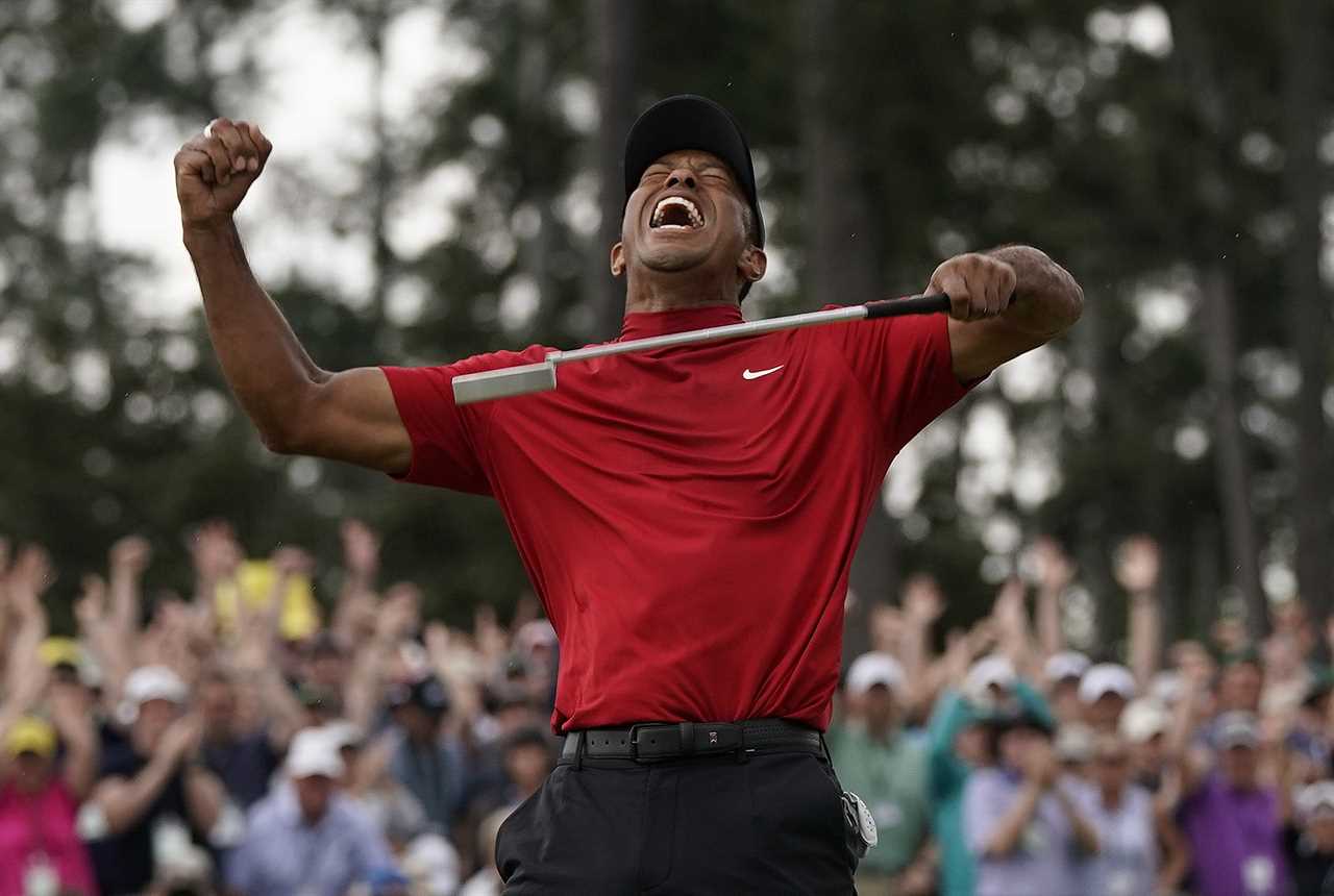 Tiger Woods celebrates winning the Masters in 2019