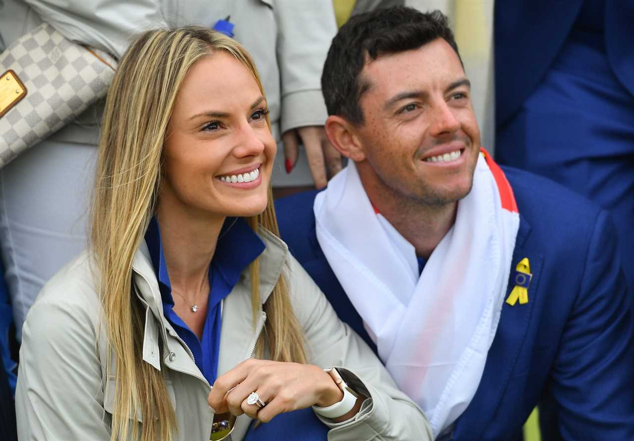 Rory McIlroy of Europe and his wife Erica celebrate after winning the Ryder Cup in 2018.