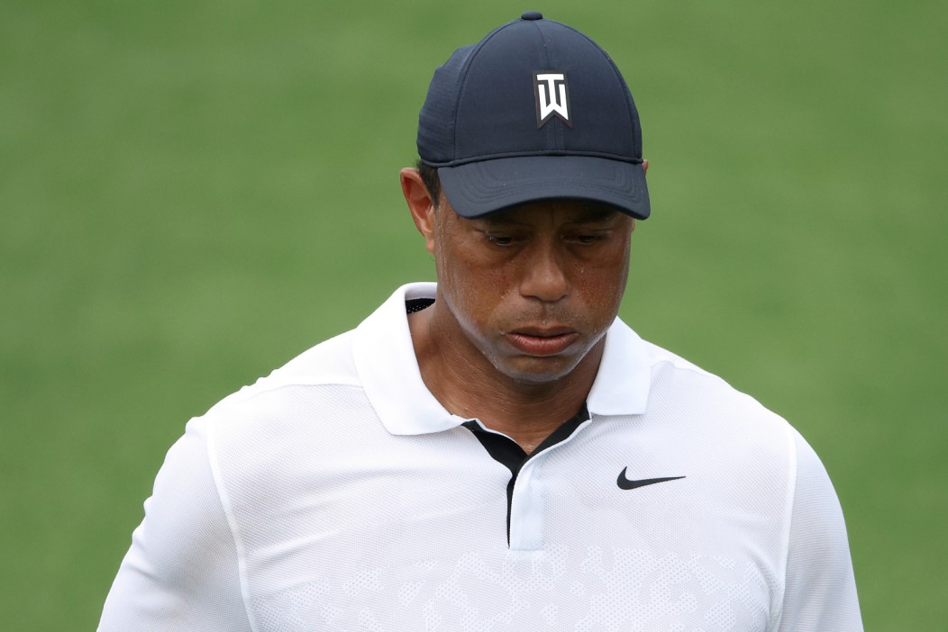 AUGUSTA, GEORGIA - APRIL 06: Tiger Woods of the United States walks on 18th tee box during the first round of the 2023 Masters Tournament at Augusta National Golf Club on April 06, 2023 in Augusta, Georgia. (Photo by Patrick Smith/Getty Images)