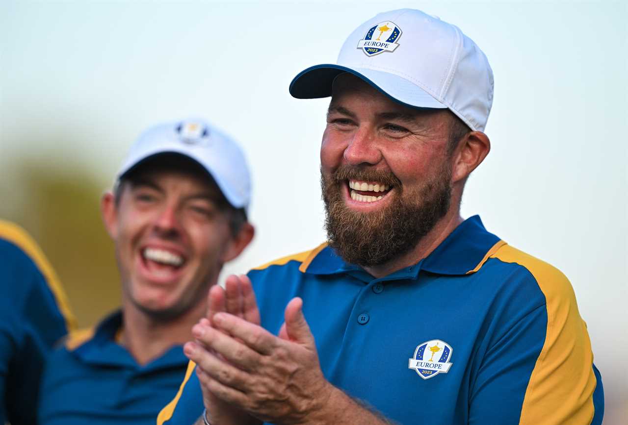 1 October 2023; Shane Lowry of Europe, right, and team-mate Rory McIlroy after the final day of the 2023 Ryder Cup at Marco Simone Golf and Country Club in Rome, Italy. Photo by Brendan Moran/Sportsfile