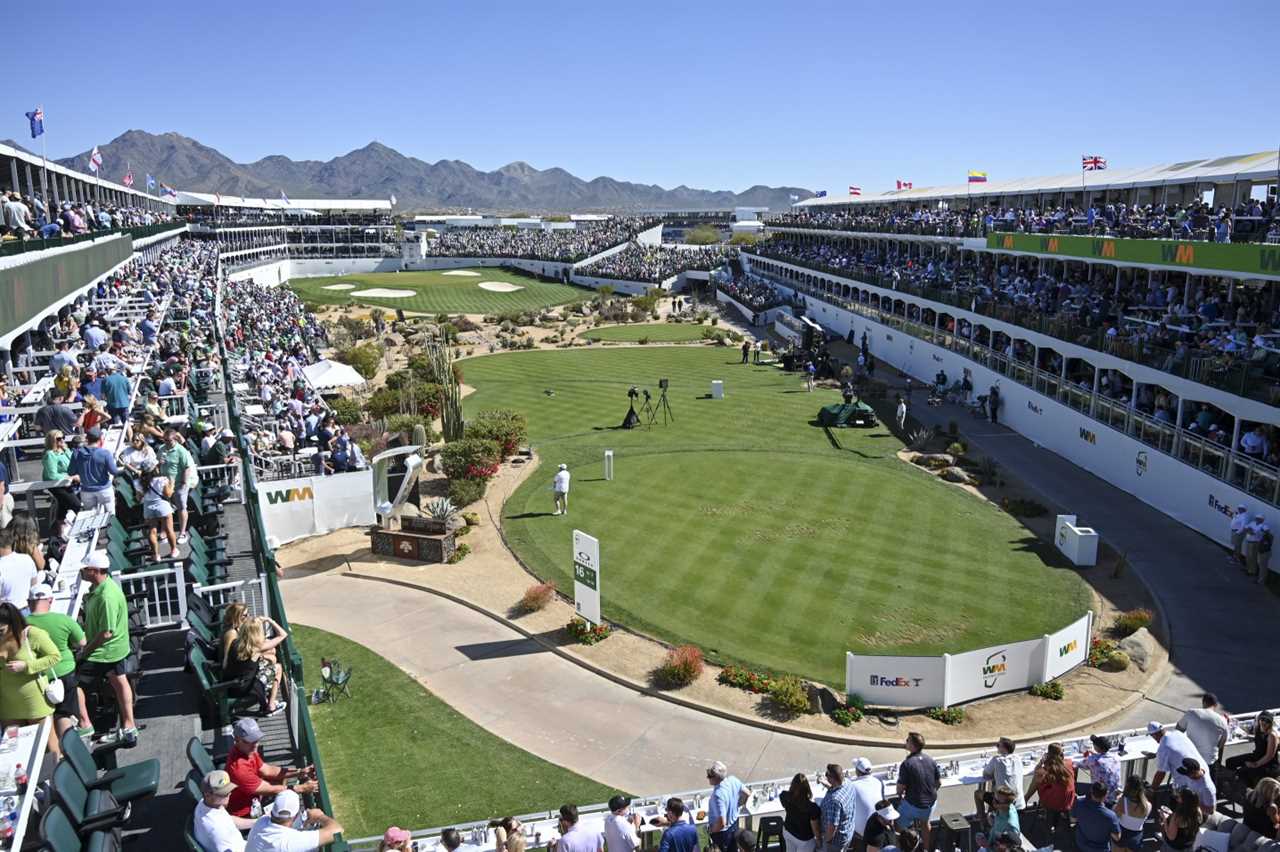 SCOTTSDALE, AZ - FEBRUARY 12:  A general view of the 16th hole during the third round of the WM Phoenix Open at TPC Scottsdale on February 12, 2022 in Scottsdale, Arizona. (Photo by Tracy Wilcox/PGA TOUR via Getty Images)