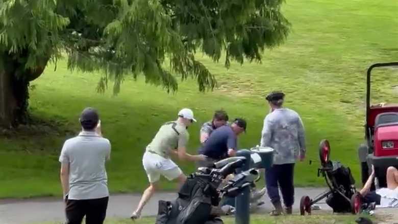 Shocking moment fight breaks out on golf course after players ‘kept hitting their balls’ at another group