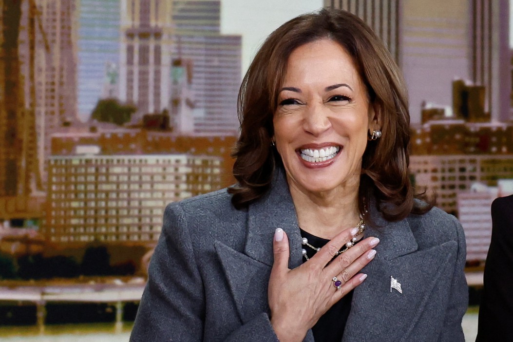 Democratic presidential nominee and U.S. Vice President Kamala Harris reacts, as she appears on ABC's "The View" in New York, U.S., October 8, 2024. REUTERS/Evelyn Hockstein