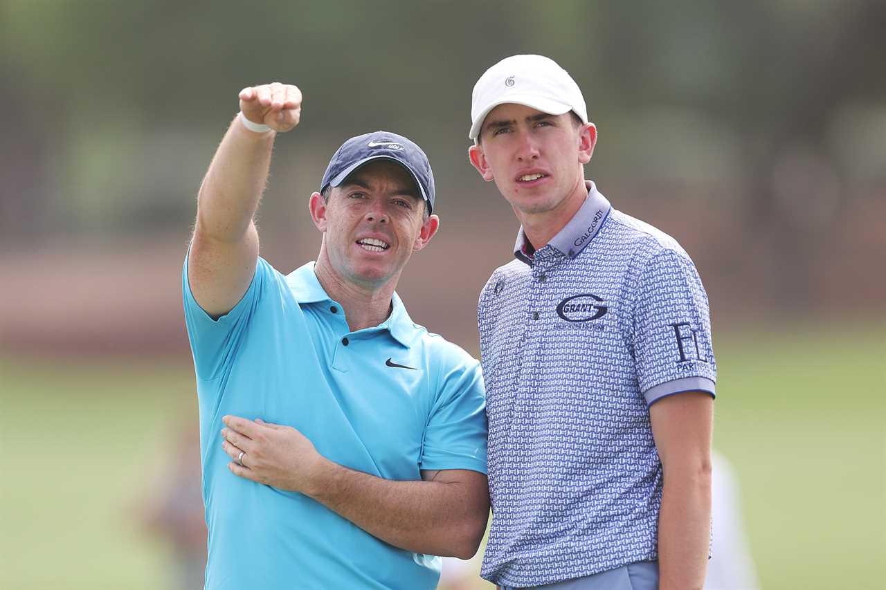 Rory McIlroy and Tom McKibbin at a golf practice round.