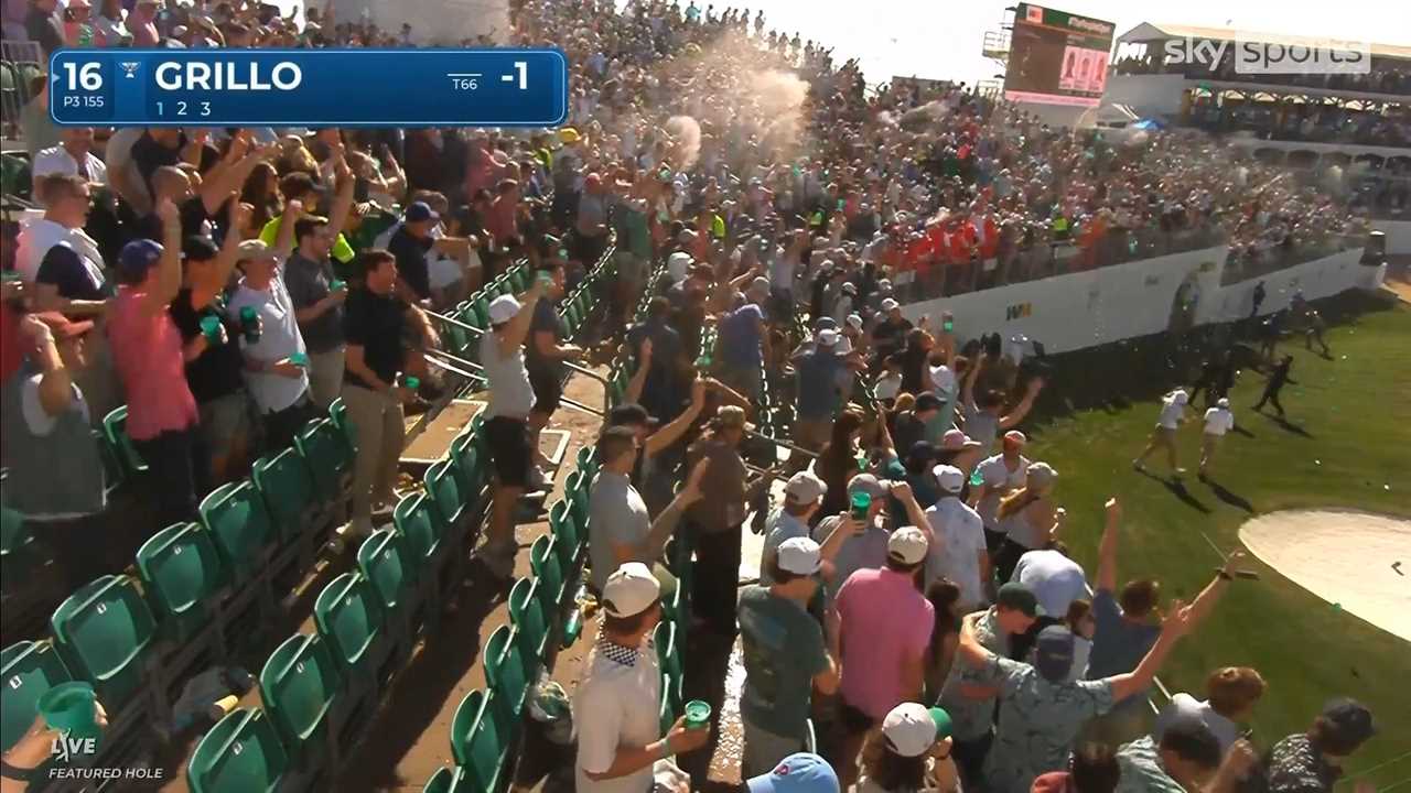 Golf fans celebrating a hole-in-one.