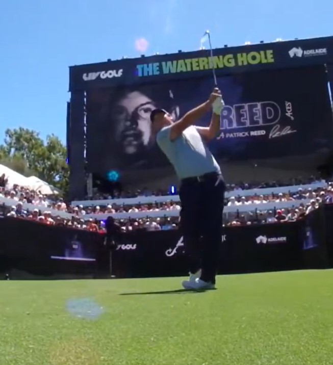 Patrick Reed making a golf swing.