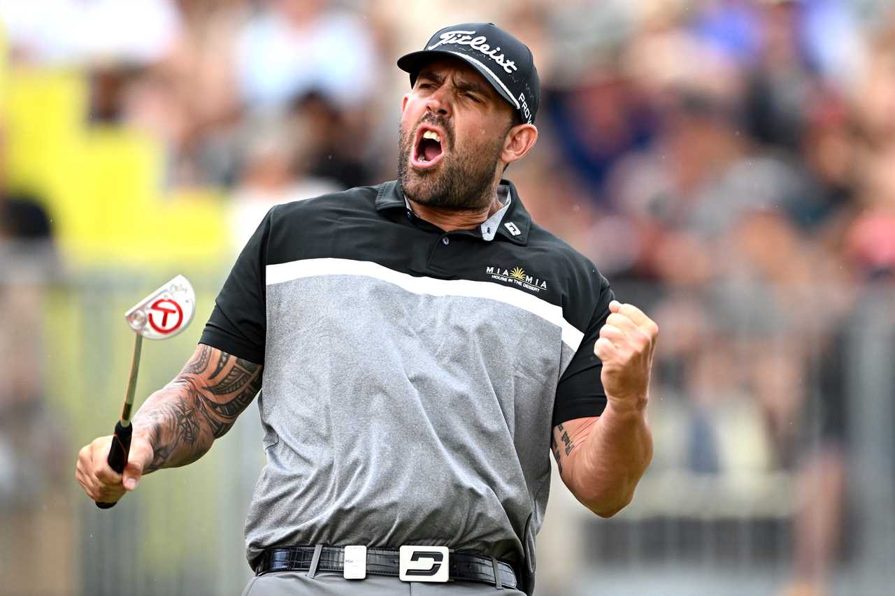 Ryan Peake of Australia celebrating a golf victory.