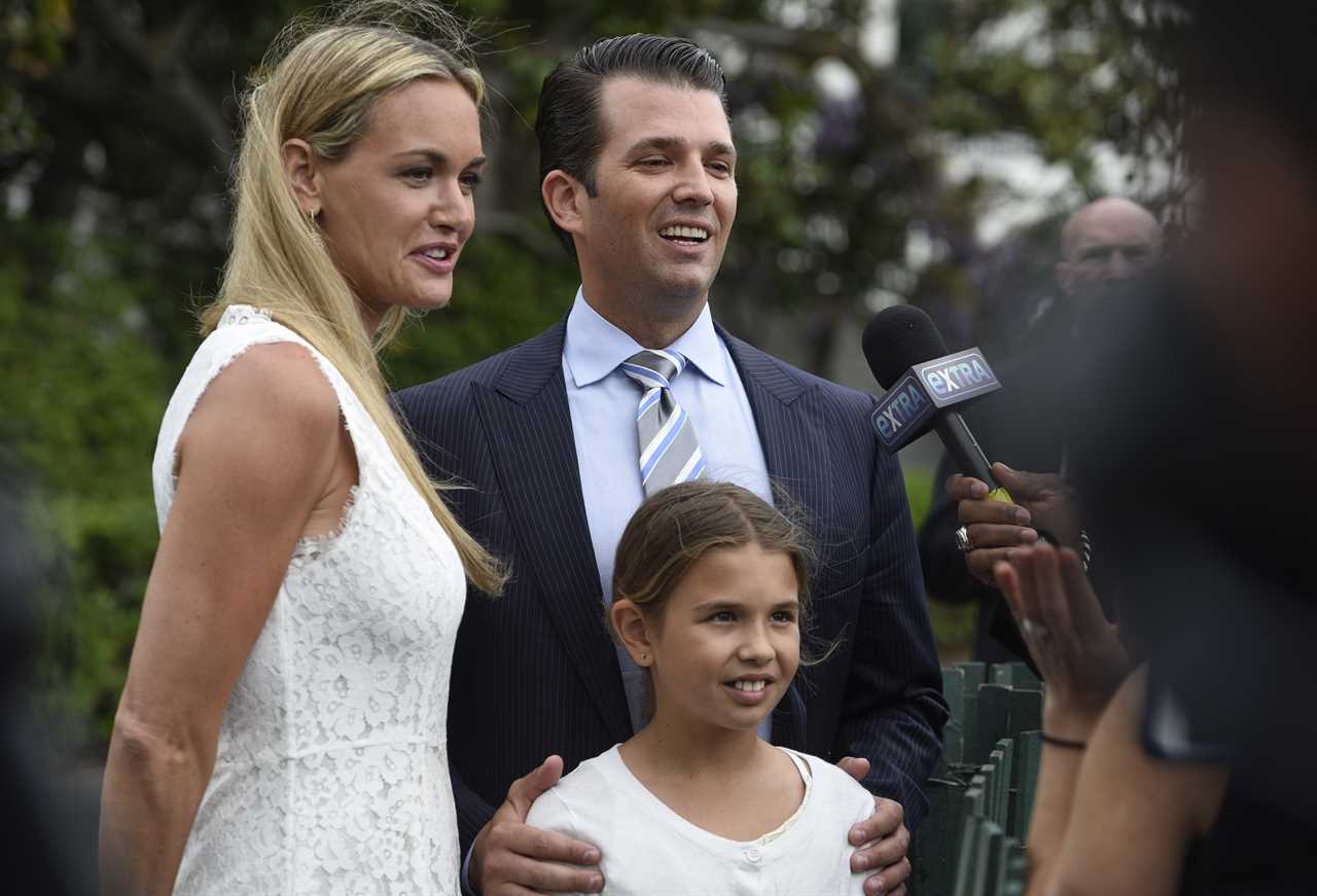 Vanessa Trump, Donald Trump Jr., and their daughter Kai being interviewed.