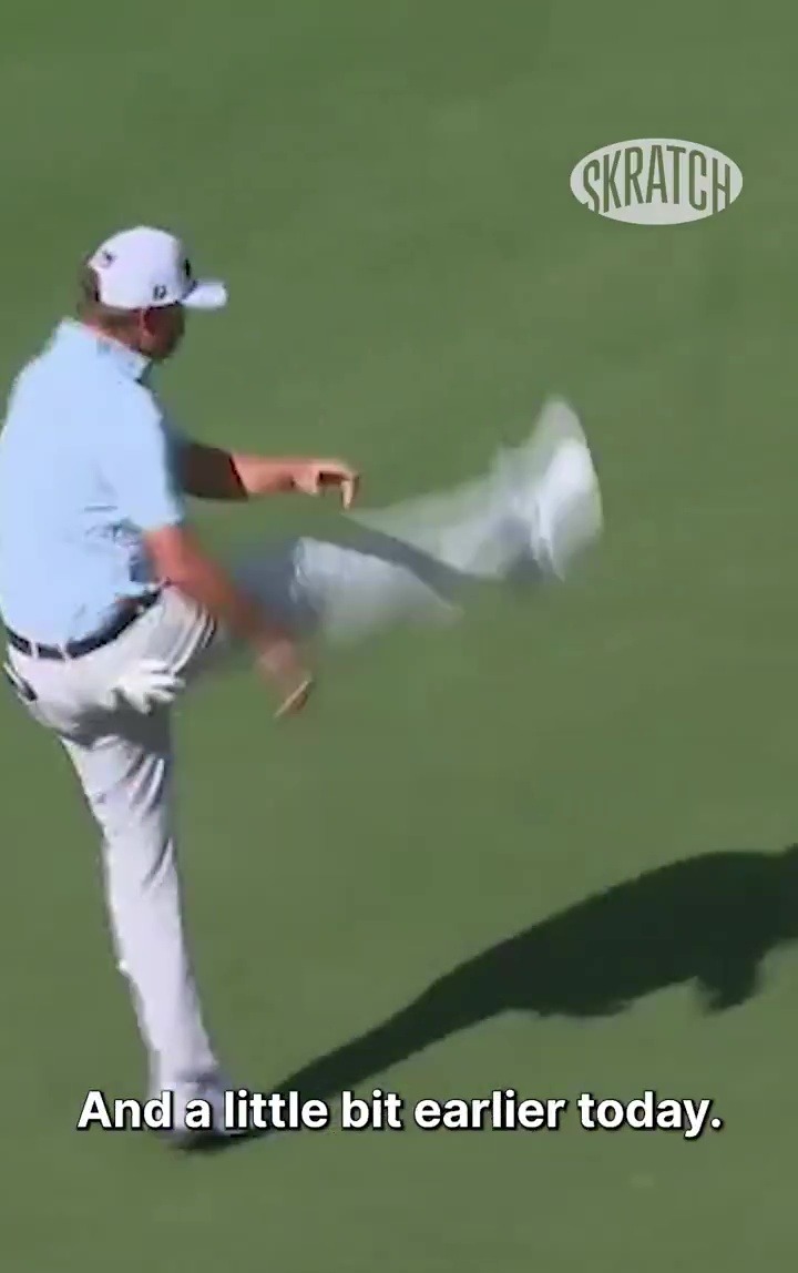 Golfer kicking his putter after a missed putt.