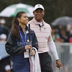 Tiger Woods beams as he watches daughter Sam, 17, play in semi-final of high school football tournament