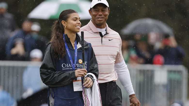 Tiger Woods beams as he watches daughter Sam, 17, play in semi-final of high school football tournament