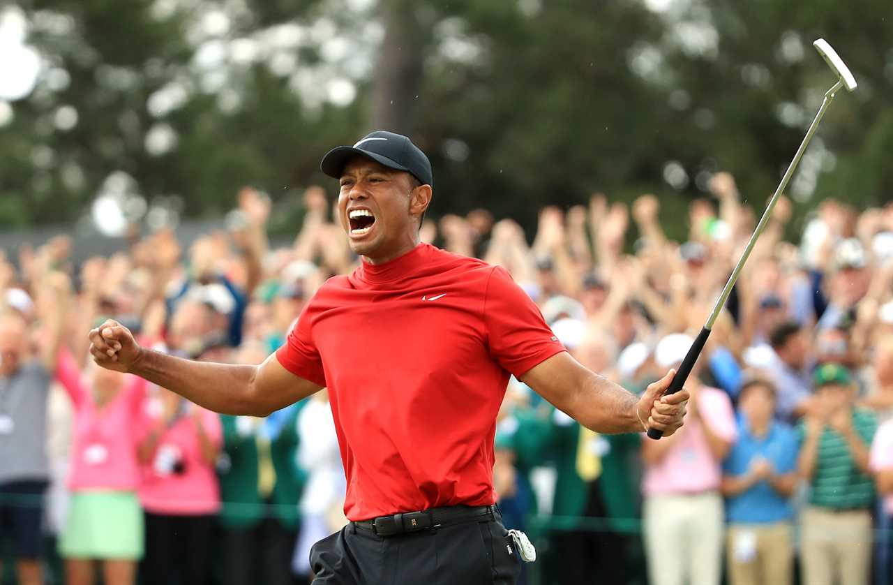 Tiger Woods celebrating after winning the Masters.