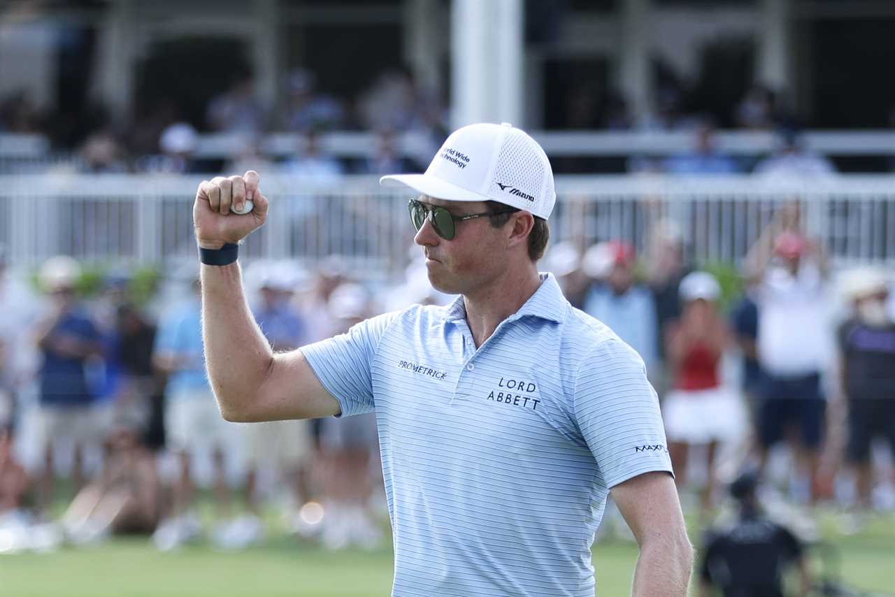 FORT WORTH, TEXAS - MAY 25: Ben Griffin of the United States celebrates after winning the Charles Schwab Challenge 2025 at Colonial Country Club on May 25, 2025 in Fort Worth, Texas. (Photo by Sam Hodde/Getty Images)