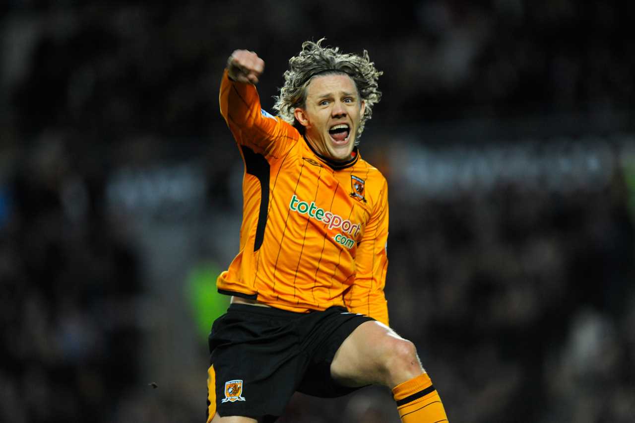 Jimmy Bullard of Hull City celebrating a goal.