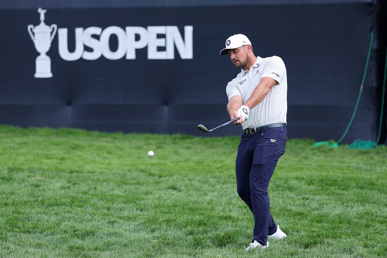 Bryson DeChambeau playing a shot during a U.S. Open practice round.