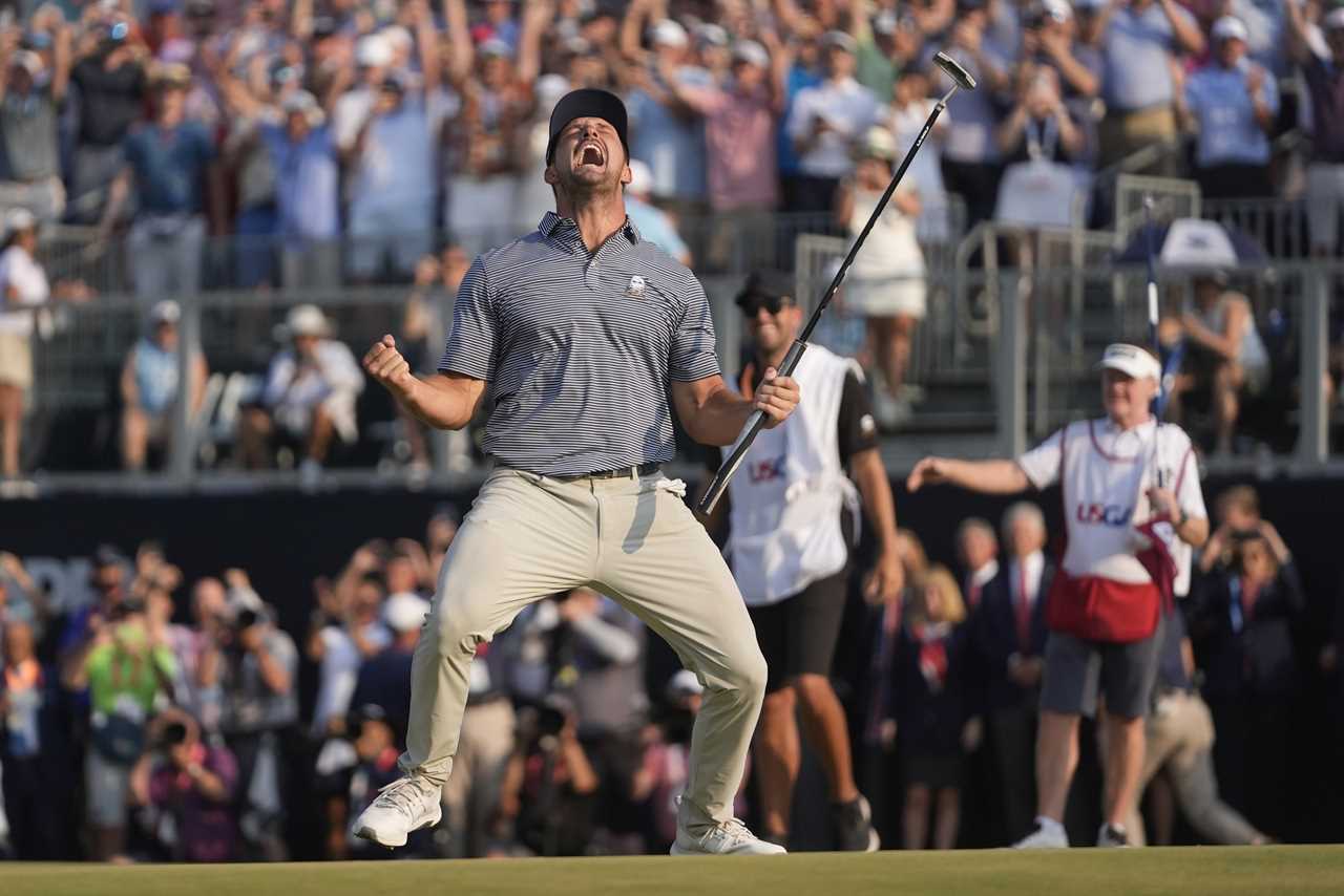 Bryson DeChambeau celebrating a golf tournament win.