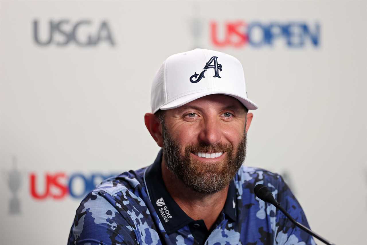 Dustin Johnson of the United States speaks at a press conference.