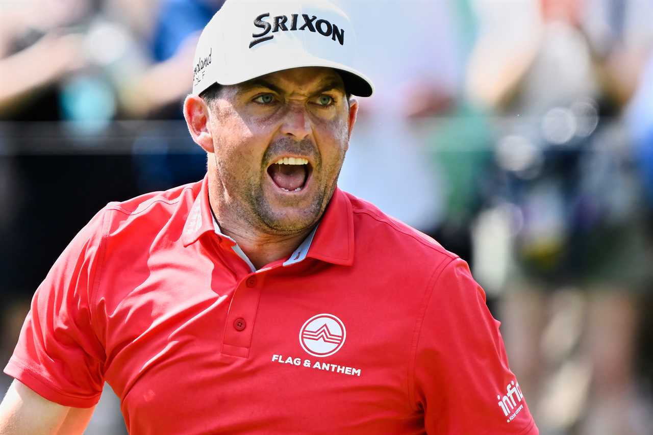 Keegan Bradley reacting to making a birdie putt.