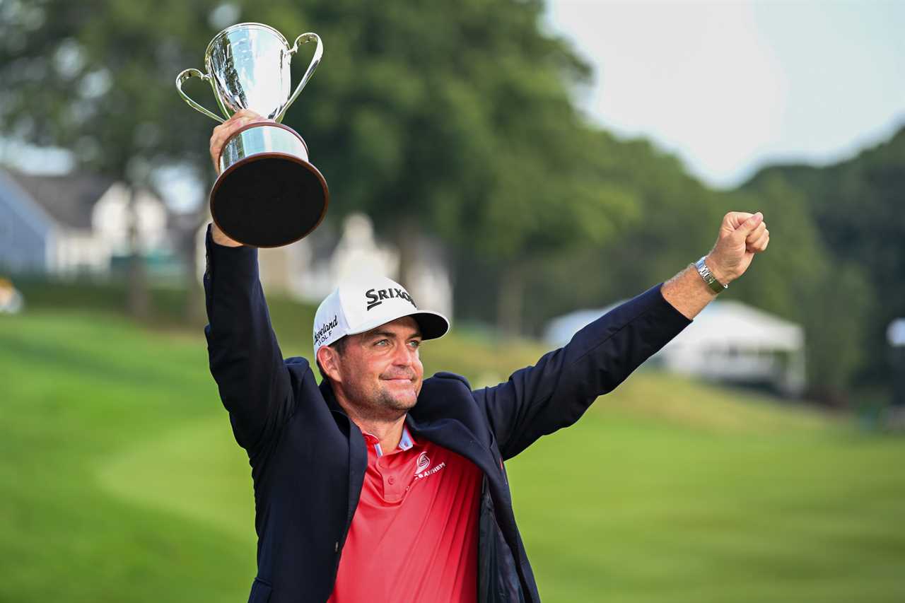 Keegan Bradley celebrating a golf tournament win.