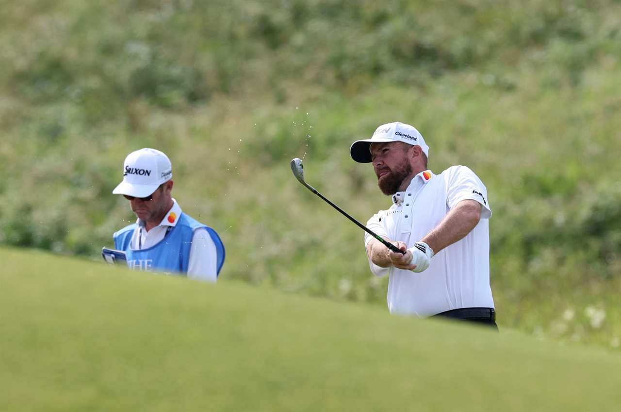 Shane Lowry hitting his approach shot during a practice round.