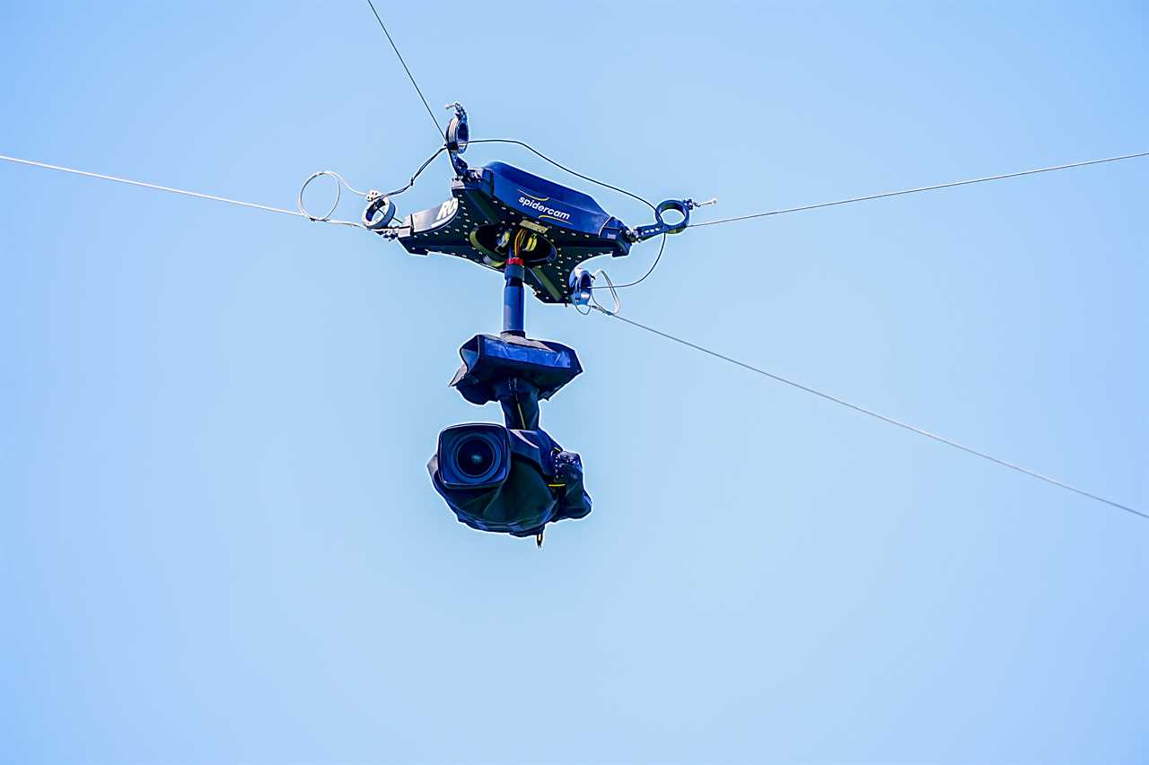 Spidercam above golf course.