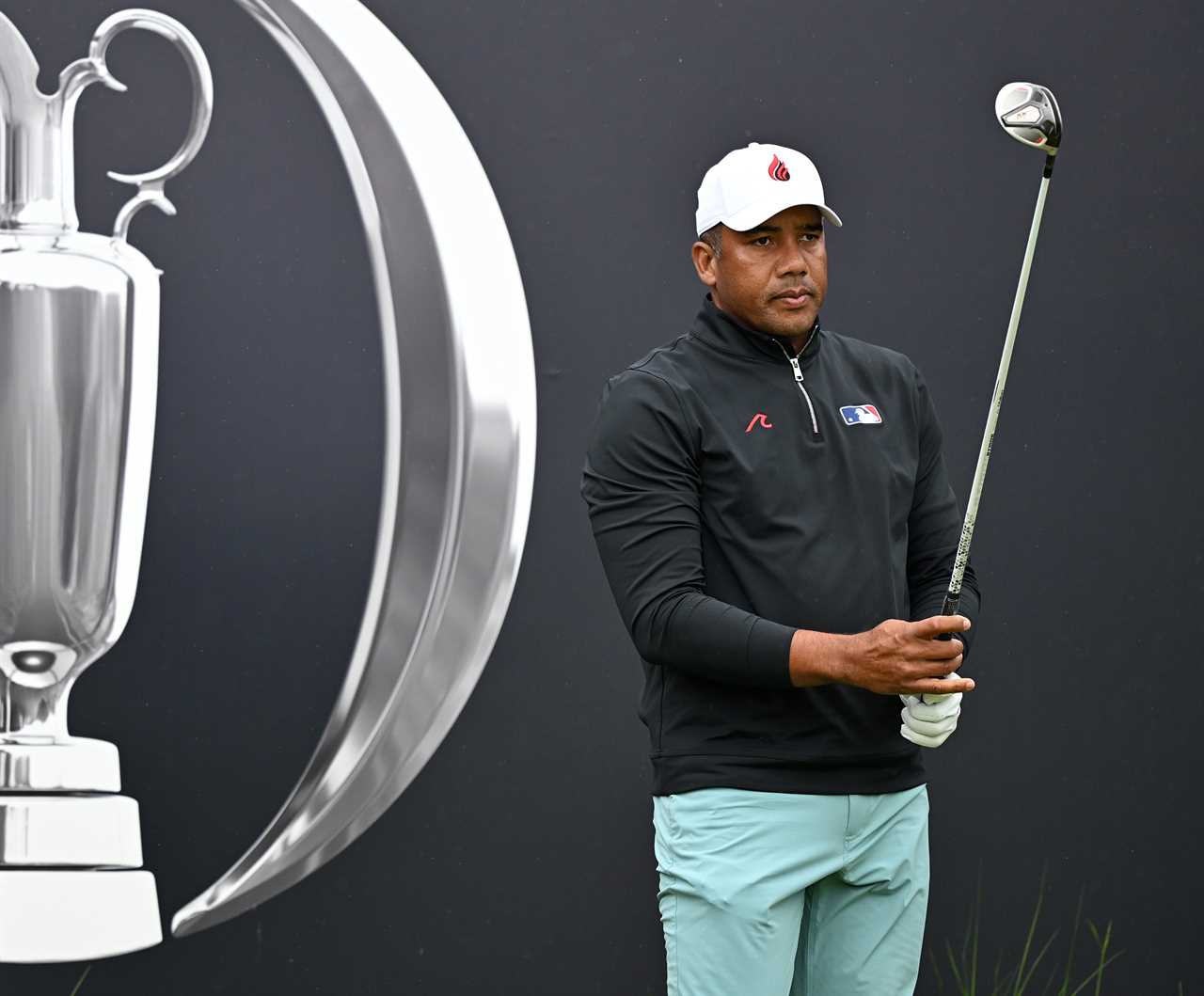Jhonattan Vegas of Venezuela preparing for a golf shot.