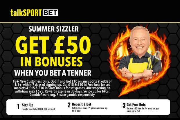 Illustration of a summer sizzler promotion: bet £10, get £50 in bonuses.
