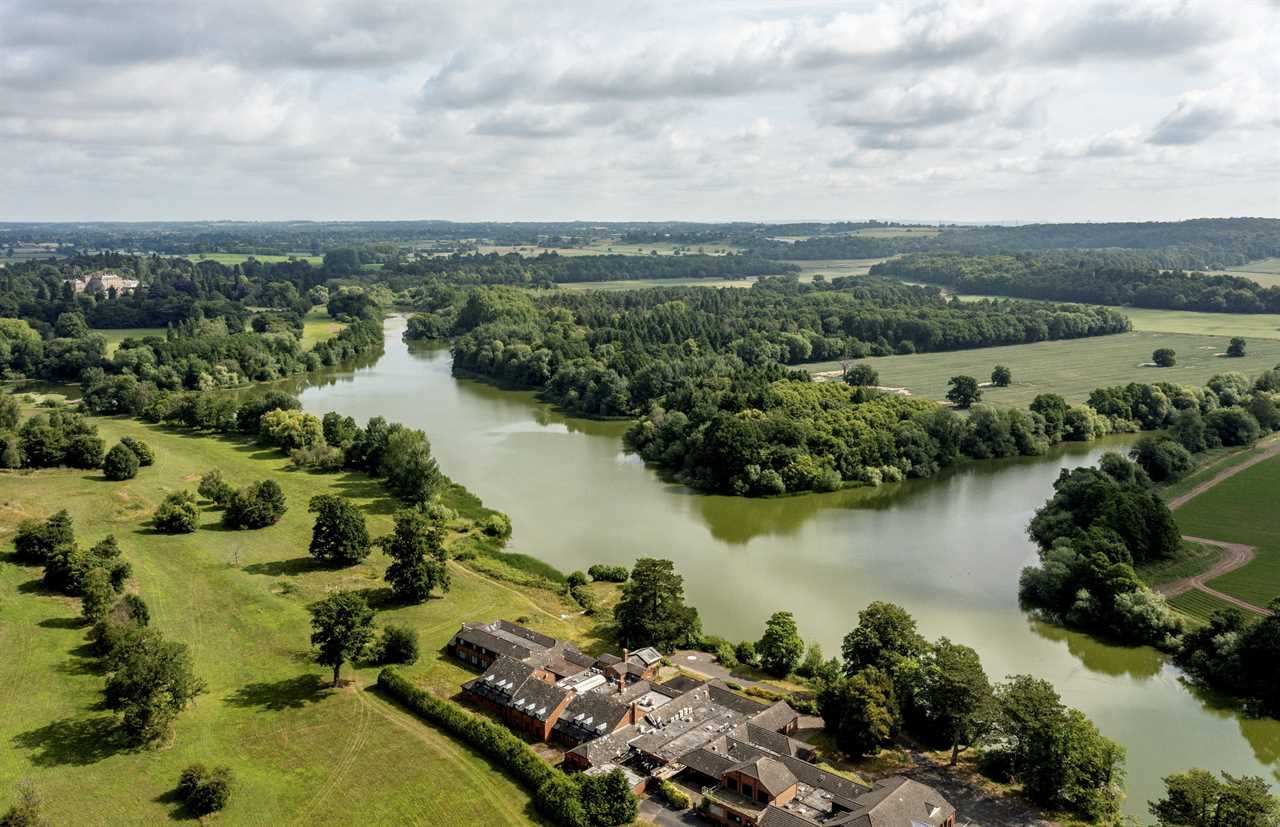 Aerial view of Patshull Park Hotel Golf and Country Club, situated on 200 acres of rolling Shropshire countryside.