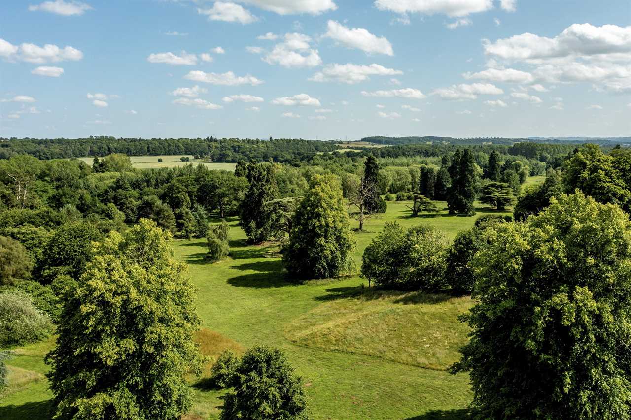 Aerial view of 200 acres of rolling Shropshire countryside.