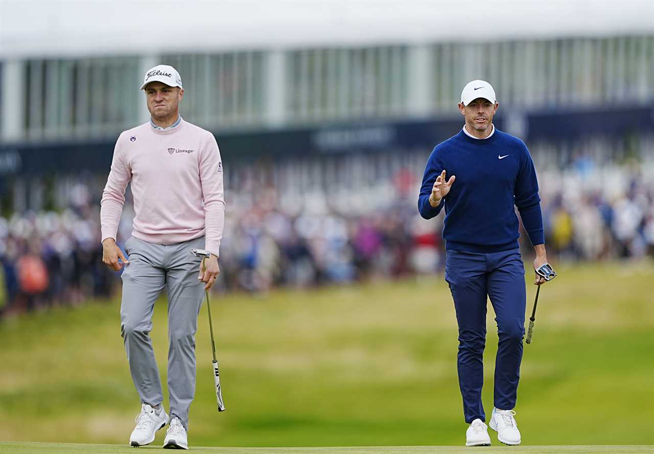 Justin Thomas and Rory McIlroy golfing.