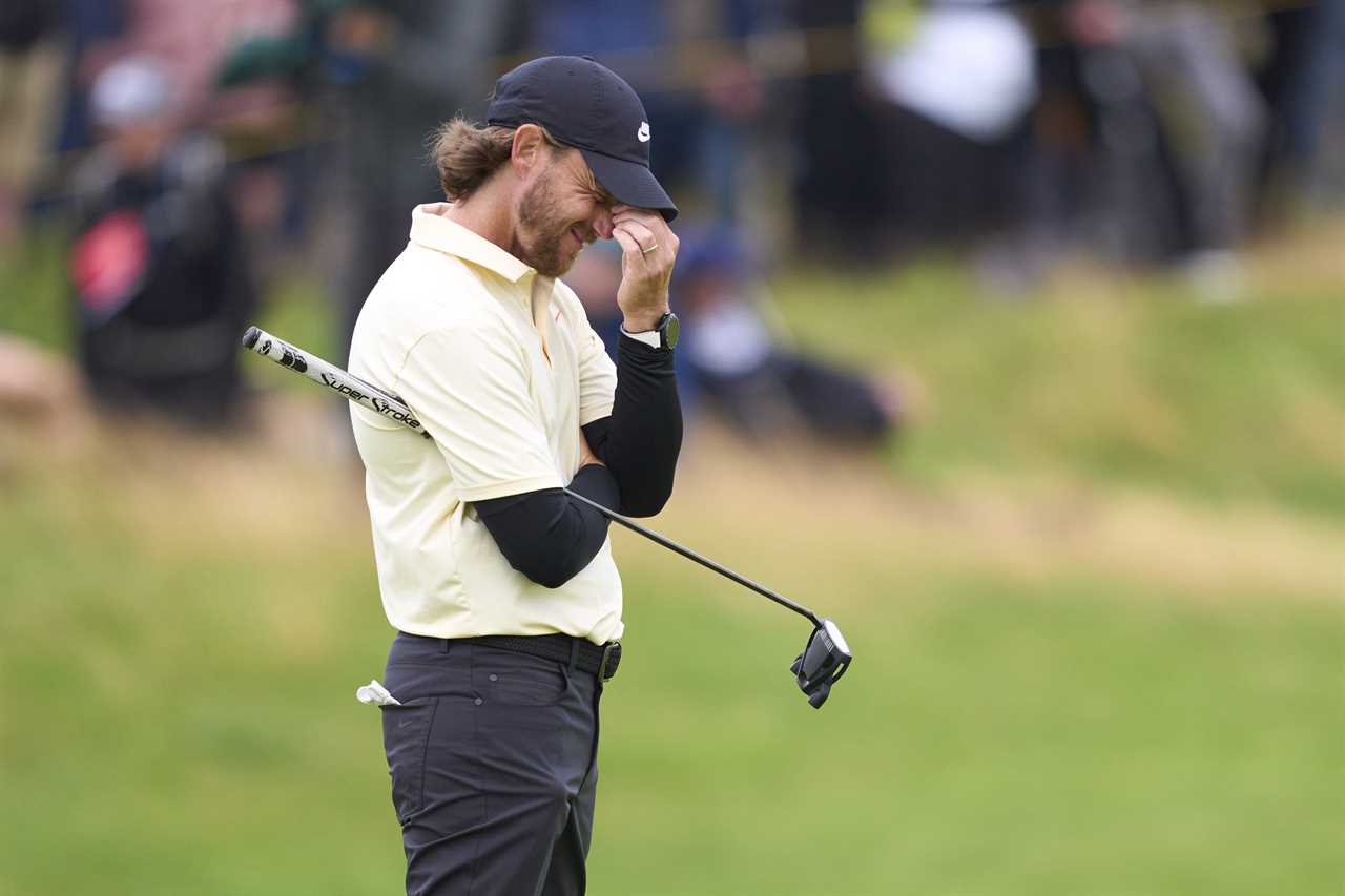 Tommy Fleetwood of England reacts during a golf tournament.