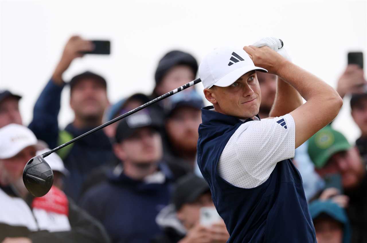 Ludvig Aberg of Sweden teeing off at The 153rd Open Championship.