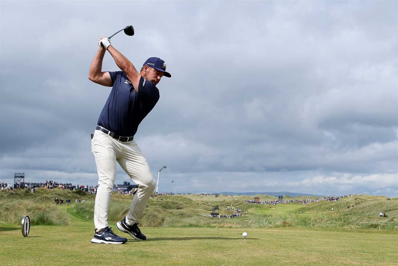 Bryson DeChambeau teeing off at a golf tournament.