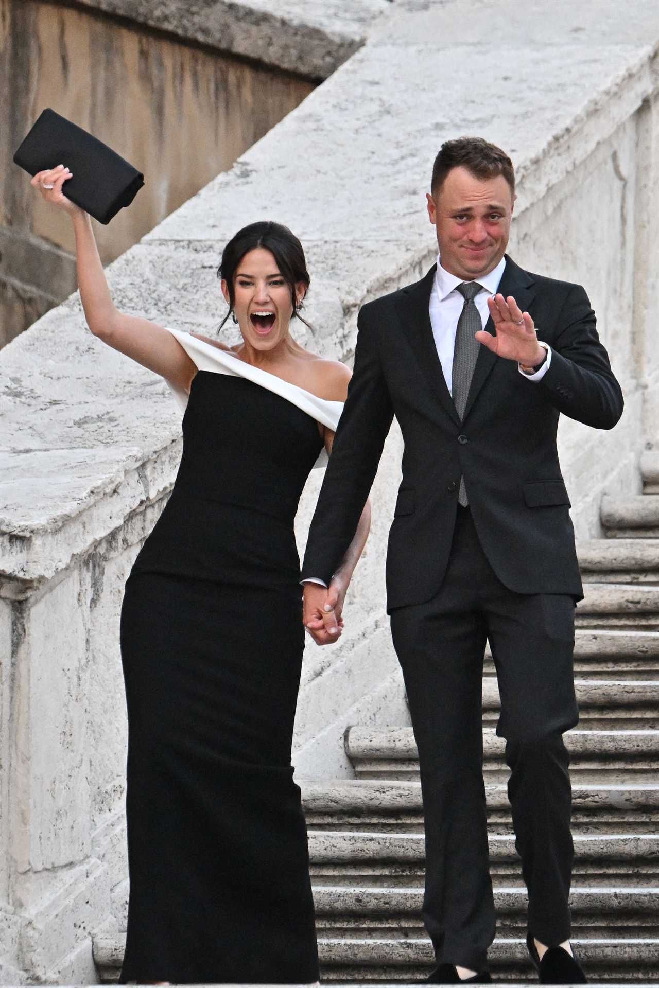 Justin Thomas and his wife arriving at the 44th Ryder Cup.