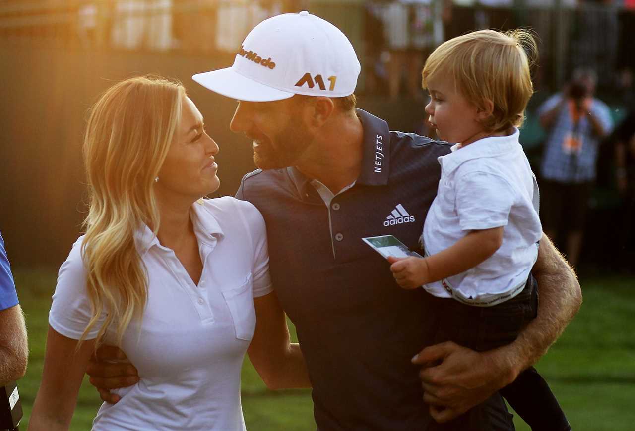 Dustin Johnson celebrating his U.S. Open win with his family.