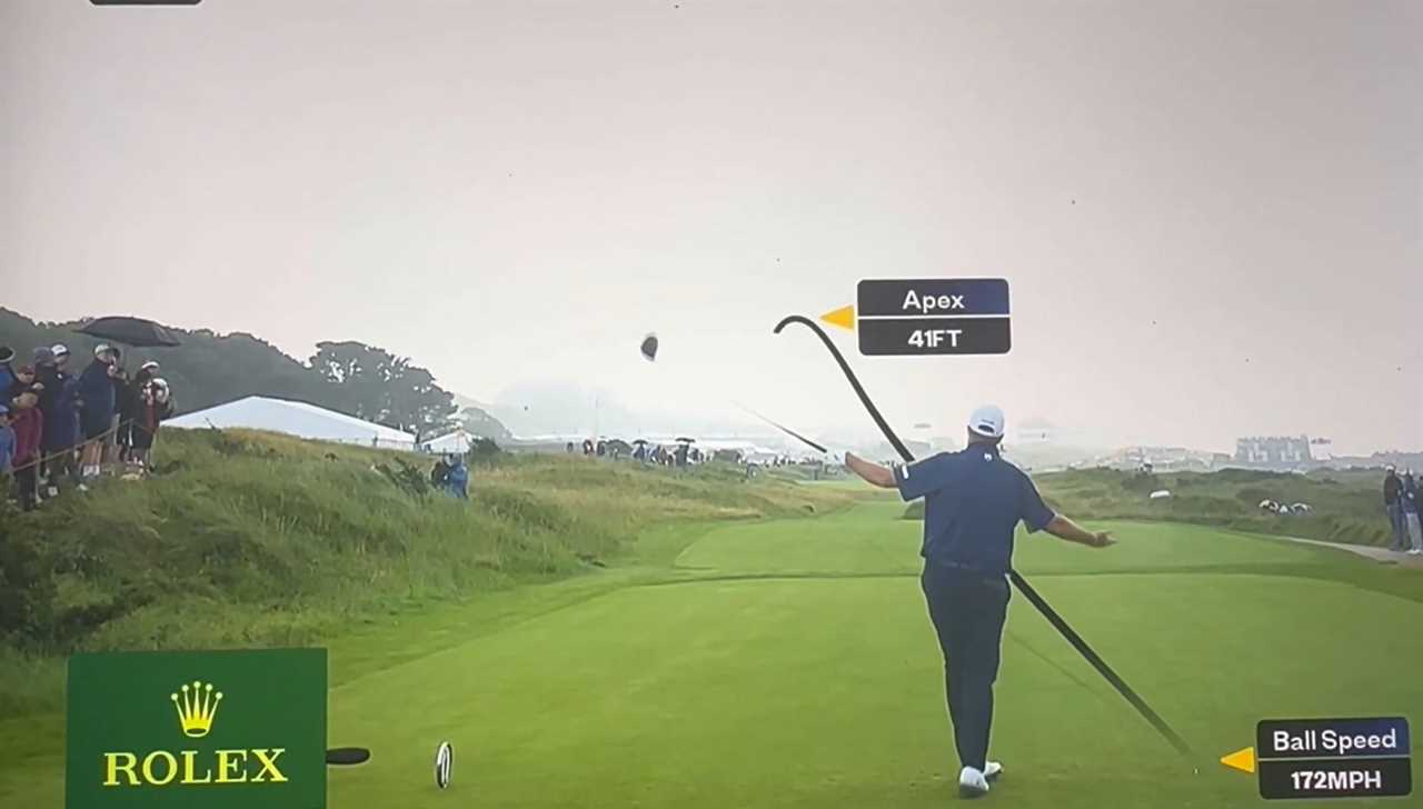 Golfer hitting a golf ball, ball speed 172 mph, apex 41 ft.