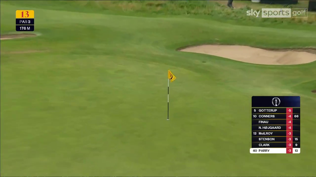 Golf course hole 13, 176m par 3, with leaderboard.
