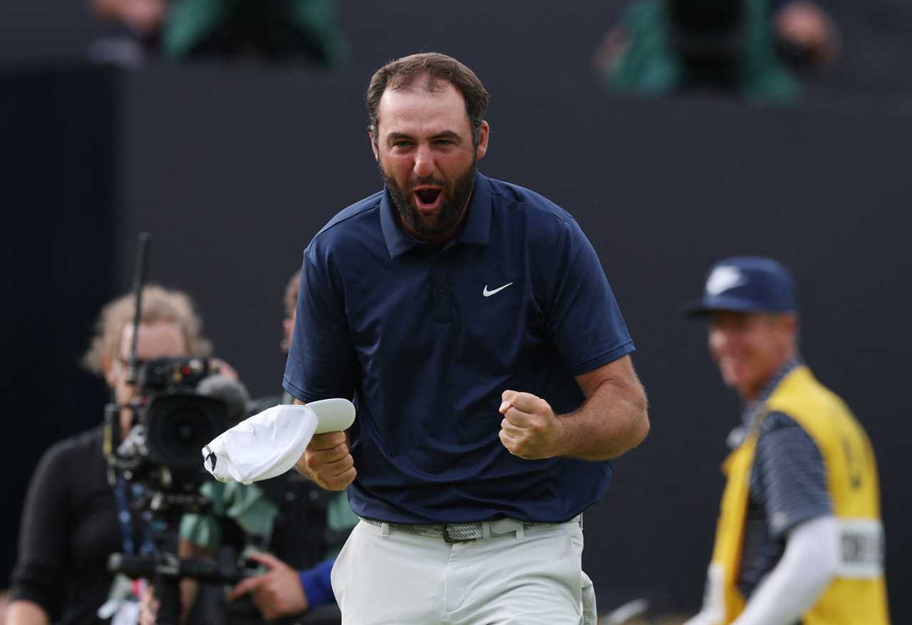 Scottie Scheffler celebrating a golf victory.