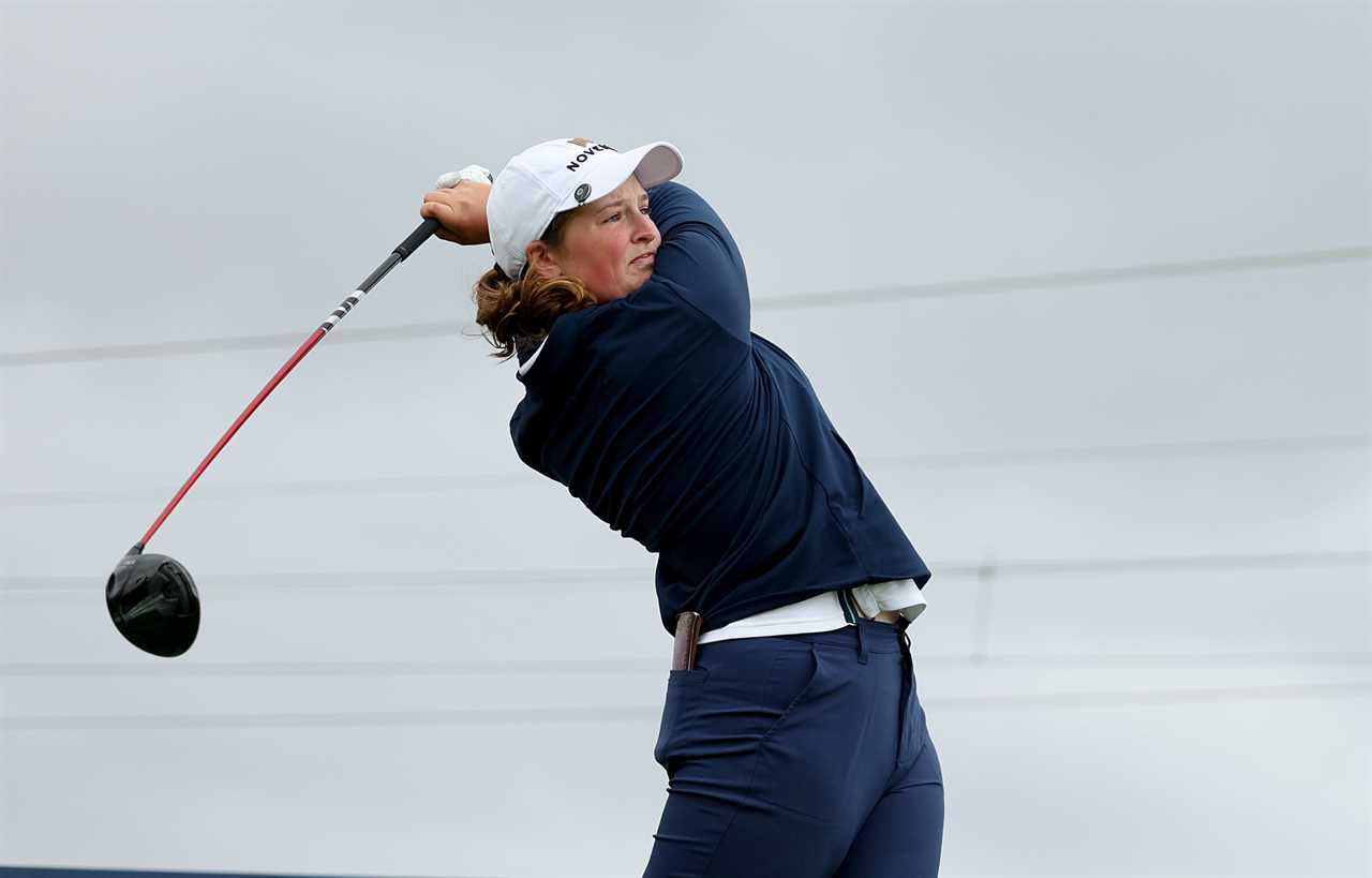 Lottie Woad of England teeing off.