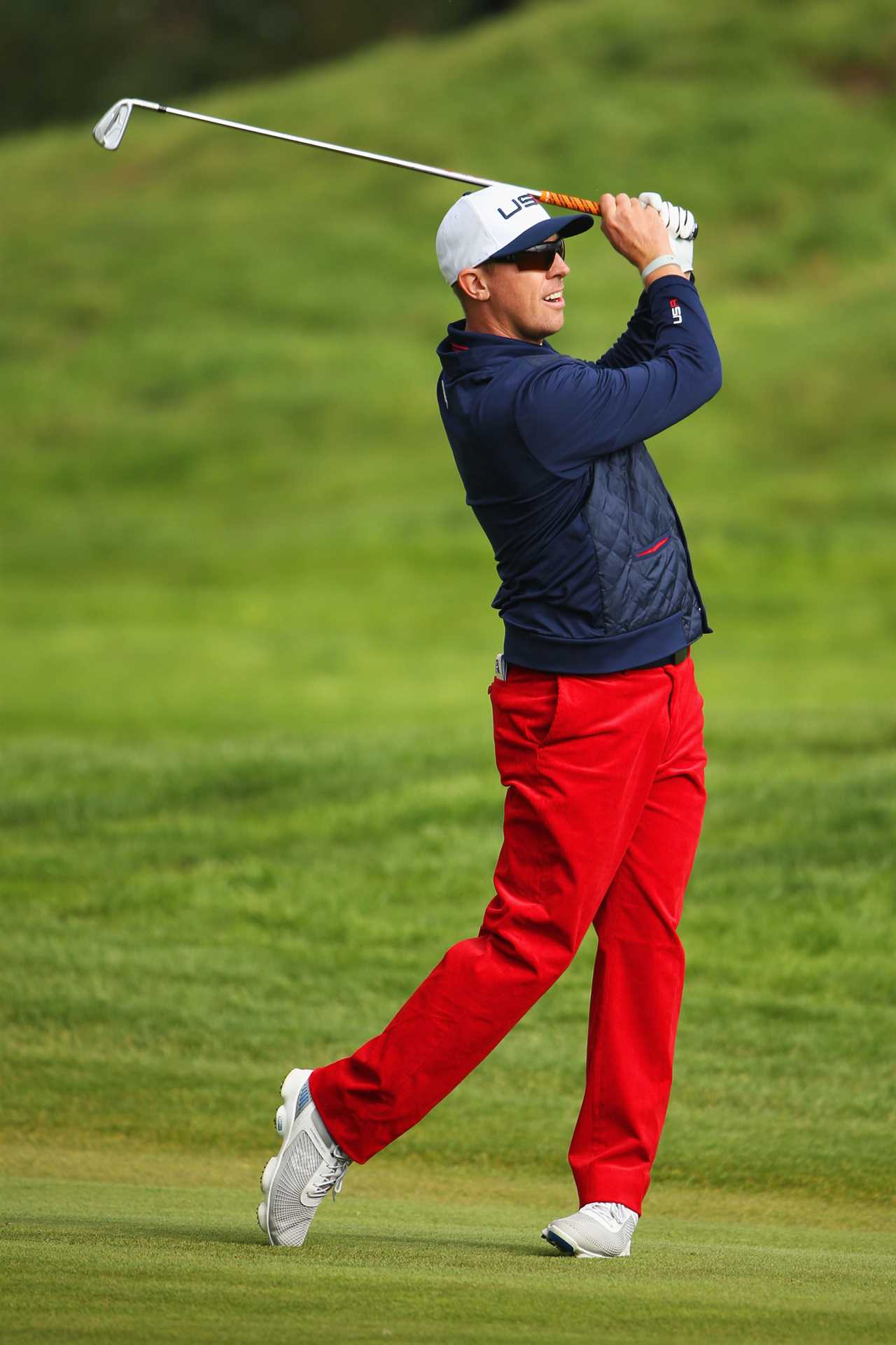 Hunter Mahan of the United States taking a golf shot.