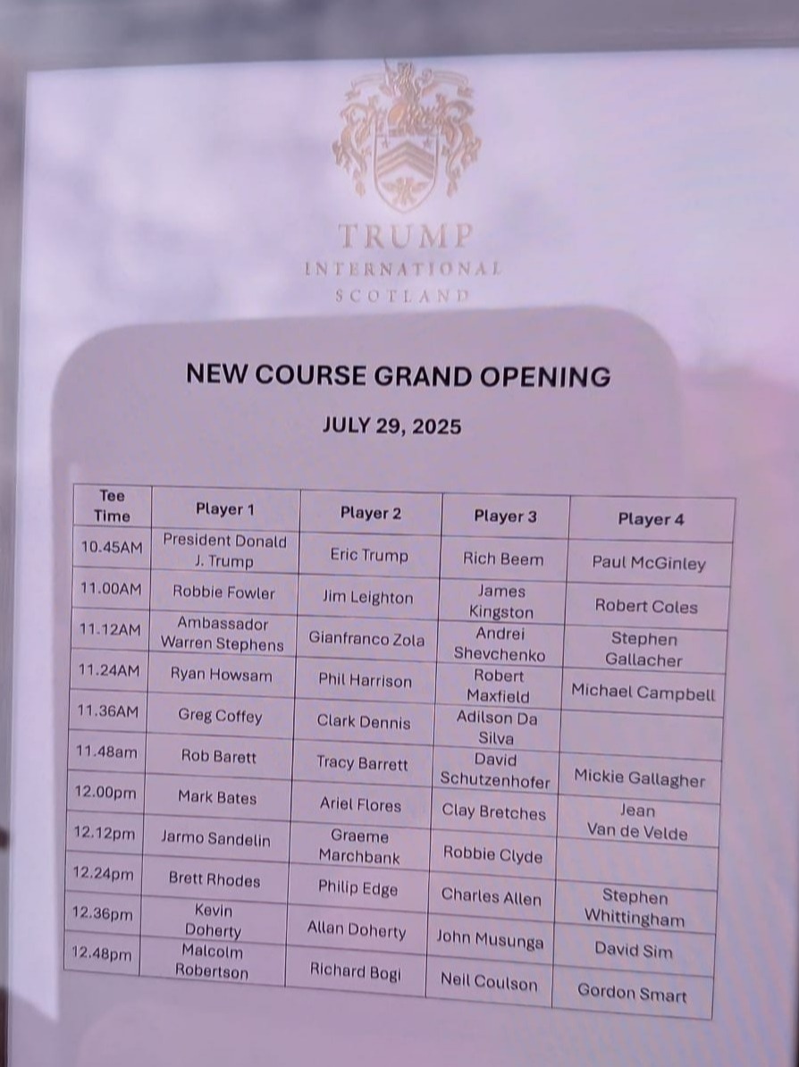 Smartphone screen displaying a golf foursomes schedule.