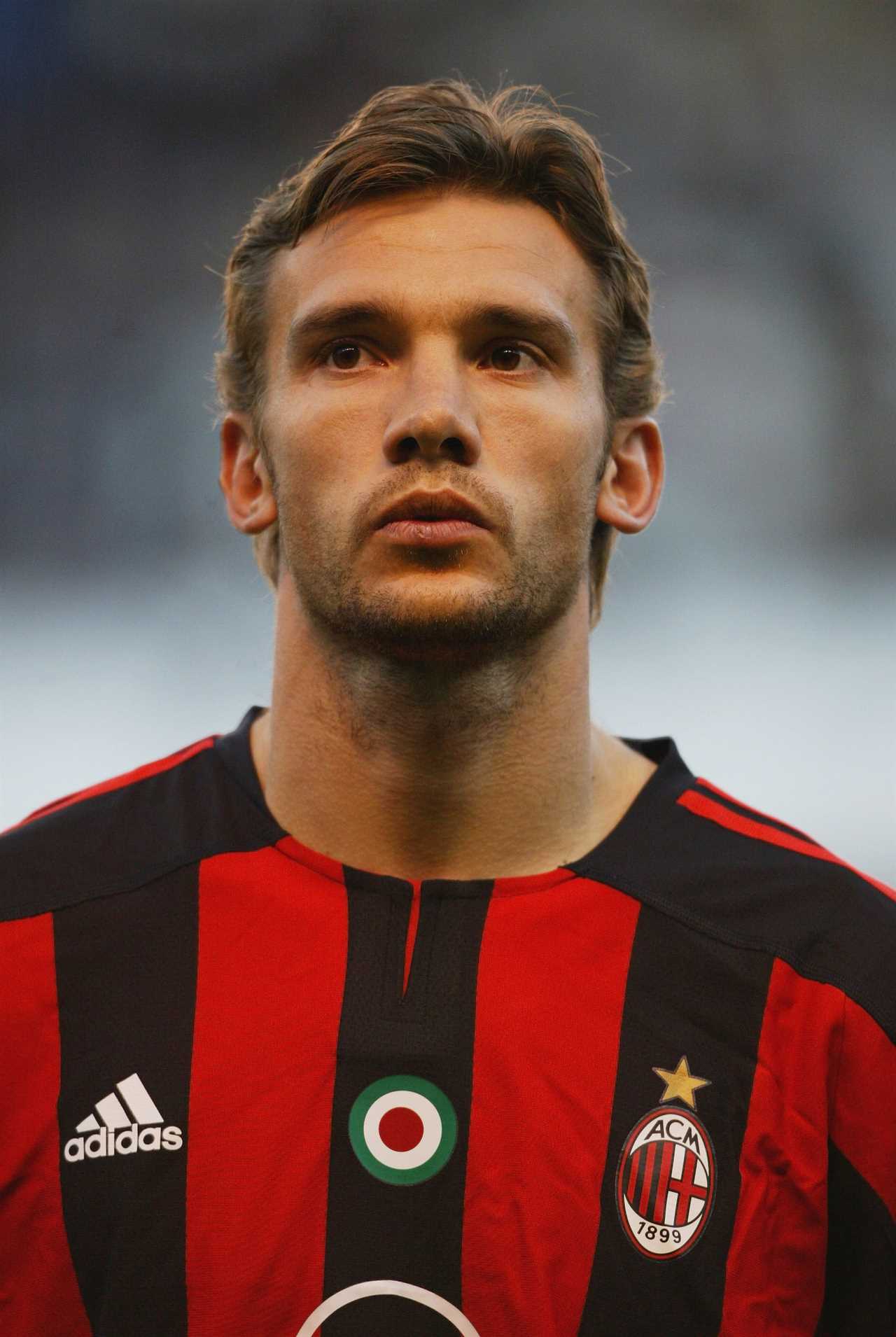 Portrait of Andrei Shevchenko in an AC Milan jersey.