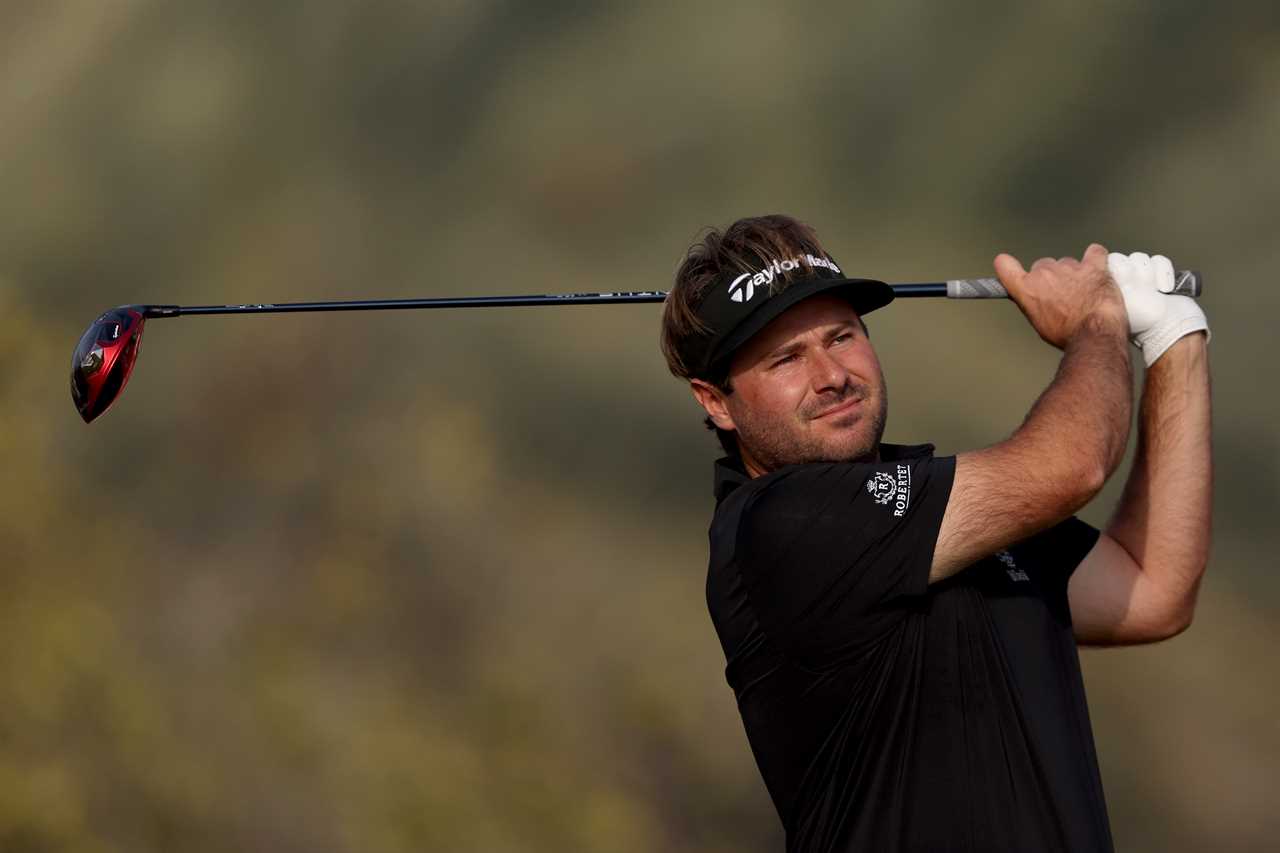 Victor Dubuisson teeing off at the Ras Al Khaimah Championship.
