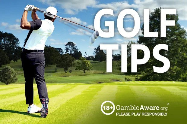 Golfer teeing off on a golf course; Golf tips.