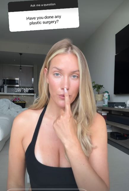 Paige Spiranac answering a question about plastic surgery.