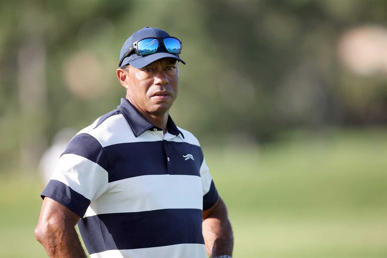 Tiger Woods watching his son play golf.