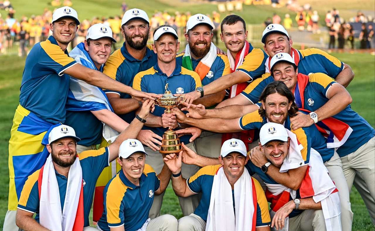 Team Europe celebrating their Ryder Cup victory.