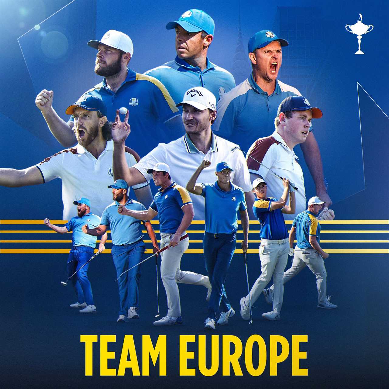 Collage of Team Europe golfers.